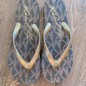 Micheal Kors Monogrammed Flip Flops- Size 9